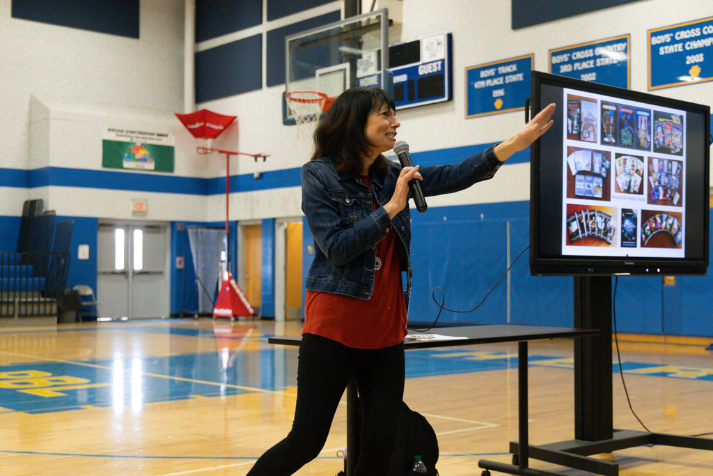 Margaret Peterson Haddix Presenting to 7th graders