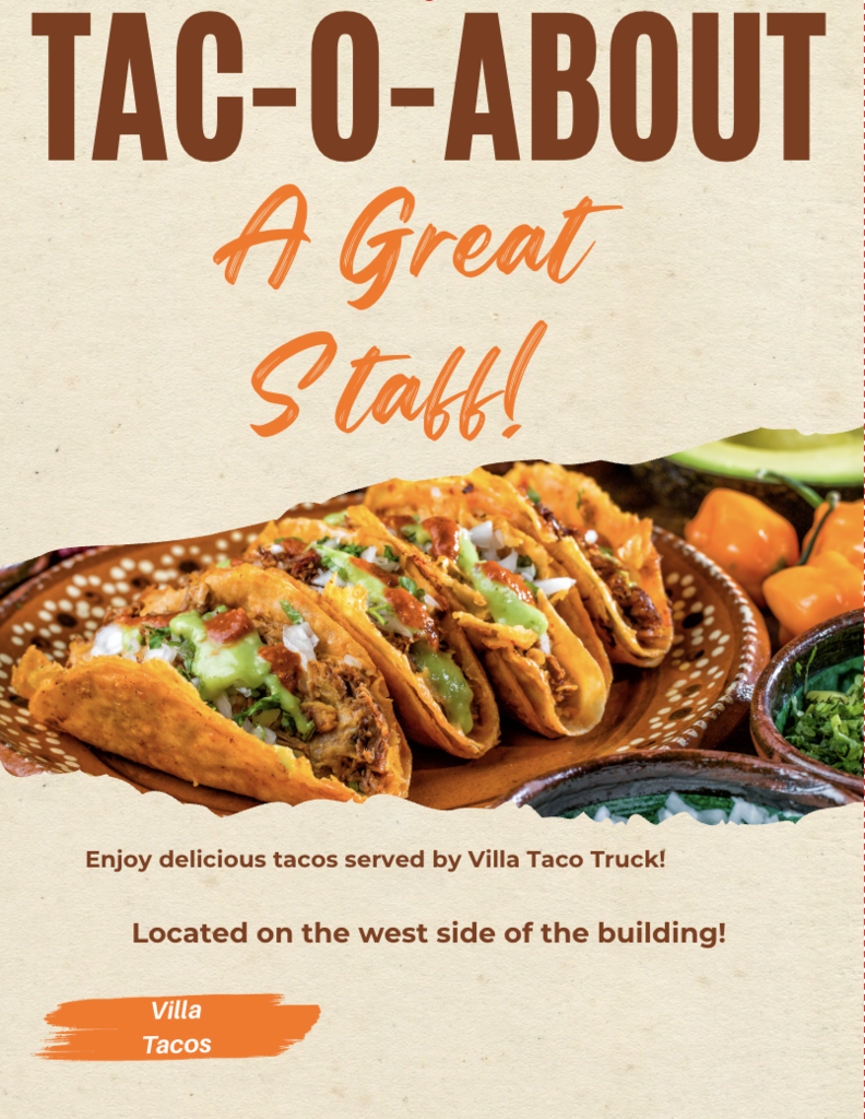 Tac-o-about a Great Staff flyer for teacher appreciation week.