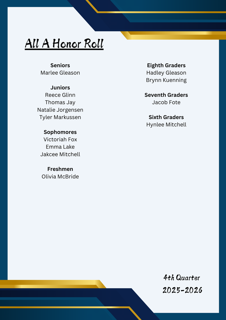 All A Honor Roll for 4th Quarter