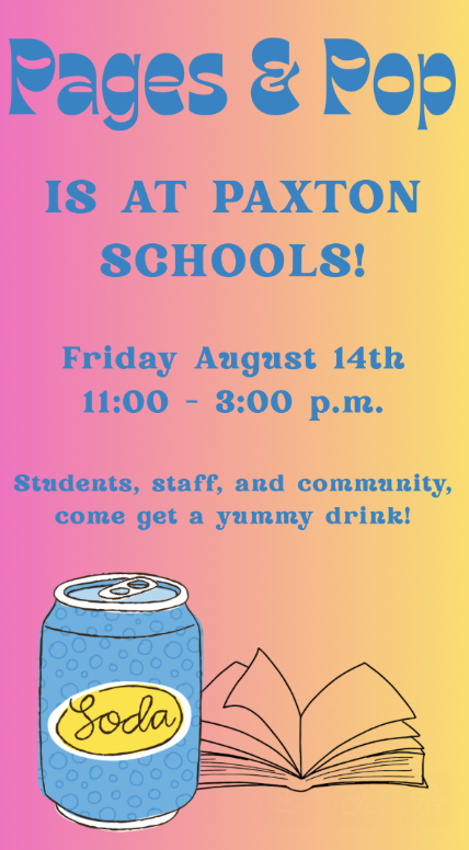 Pages and Pop refreshment stand at the school August 14th from 11-3.