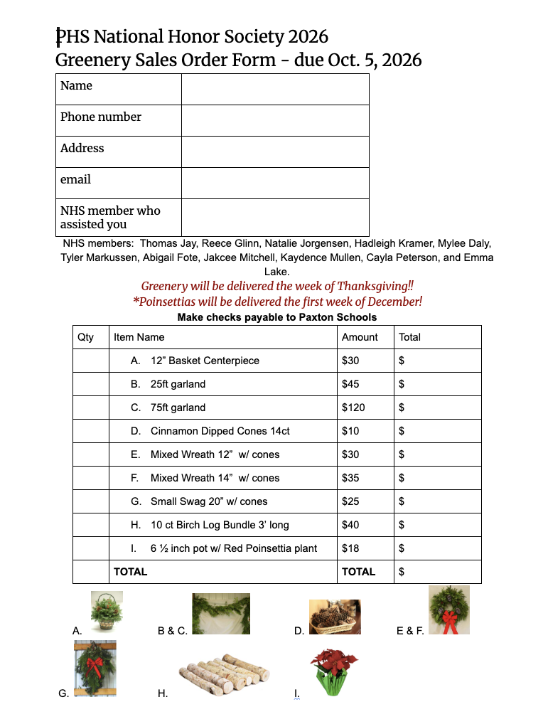 NHS Greenery order forms.