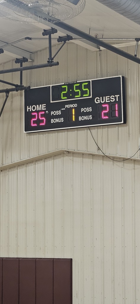Scoreboard showing Paxton 25 Medicine Valley 21