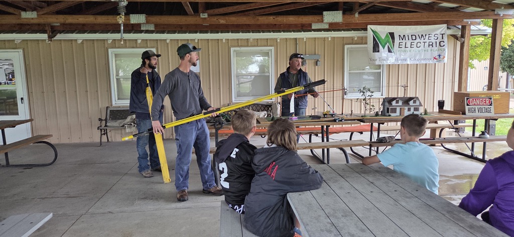 Students learn to be safe around electrical lines in a presentation from Midwest Electric.