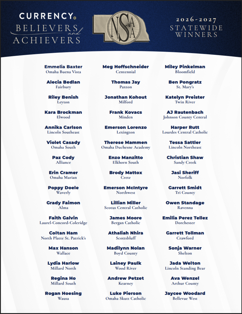 List of people selected for Believers & Achievers award with Thomas Jays name on the list