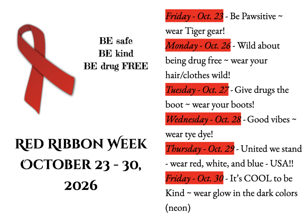 Schedule of the weeks dress up participation.