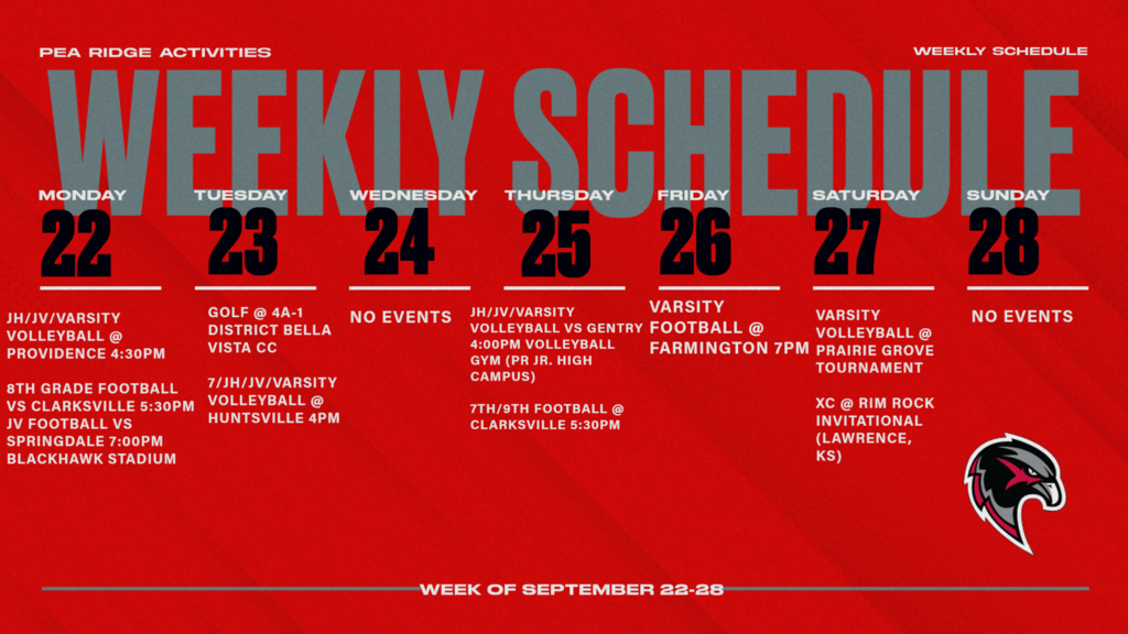 Weekly Schedule (Sept. 22-28)