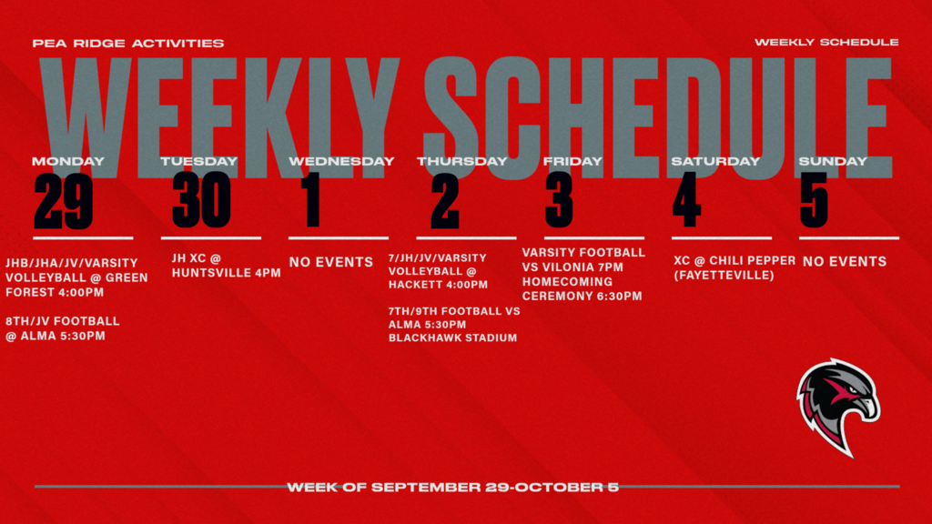 Weekly Schedule (Sept. 29-Oct. 5)