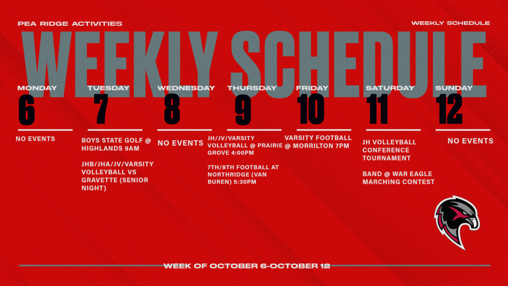 Weekly Schedule (Oct. 6-12)