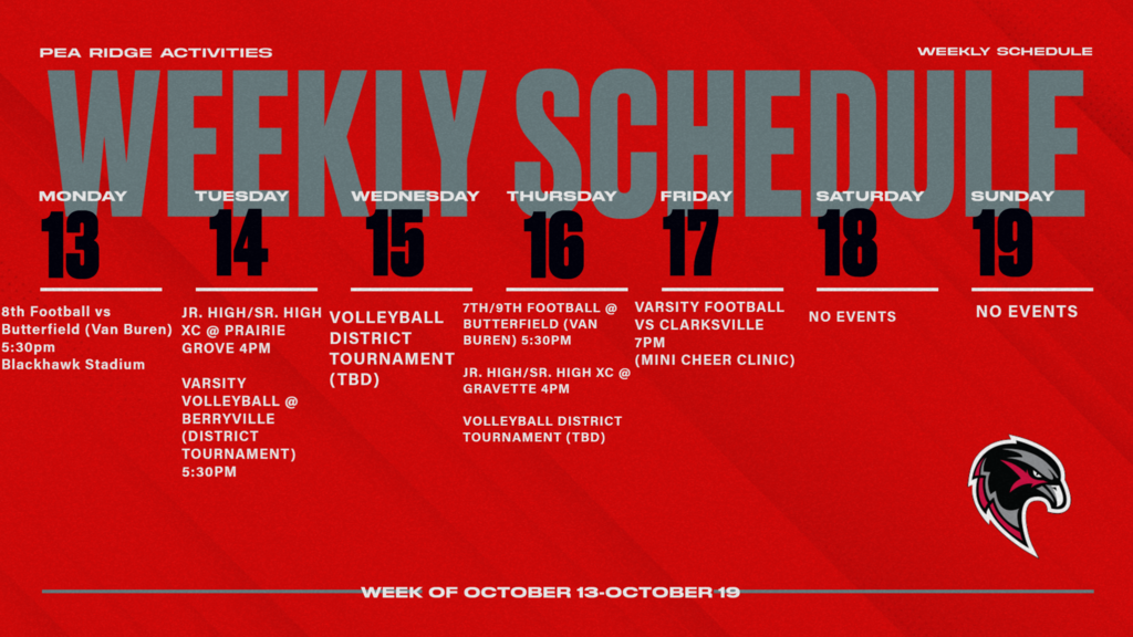 Weekly Schedule (Oct. 13-19)