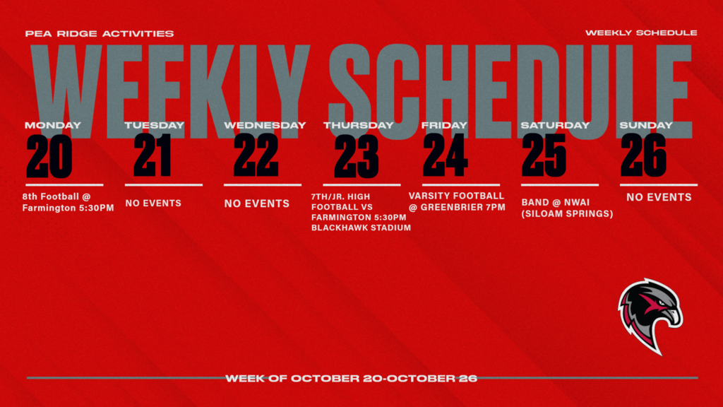 Weekly Schedule (Oct. 20-26)
