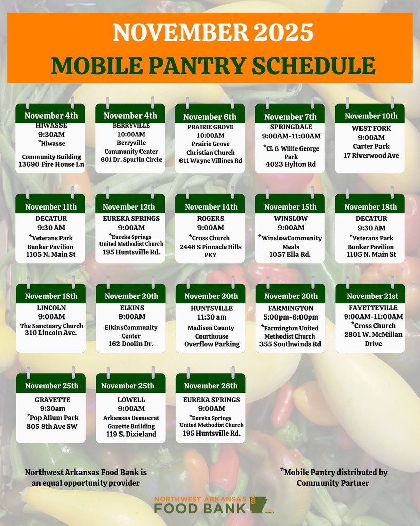 November FOod bank schedule