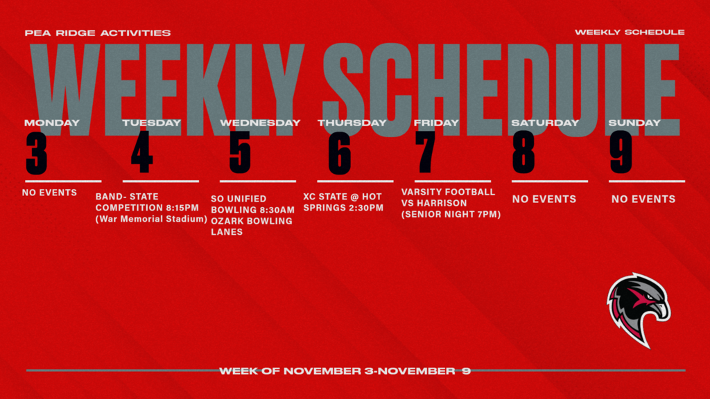 Weekly Schedule (Nov. 3-9)