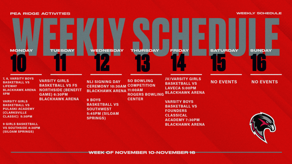 Weekly Schedule (Nov. 10-16)