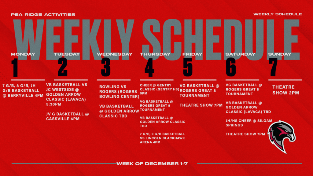 Weekly Schedule (Dec. 1-7)