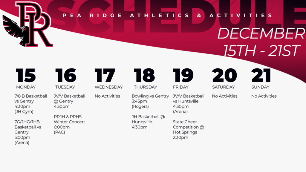 Weekly Schedule (Dec. 15-21)