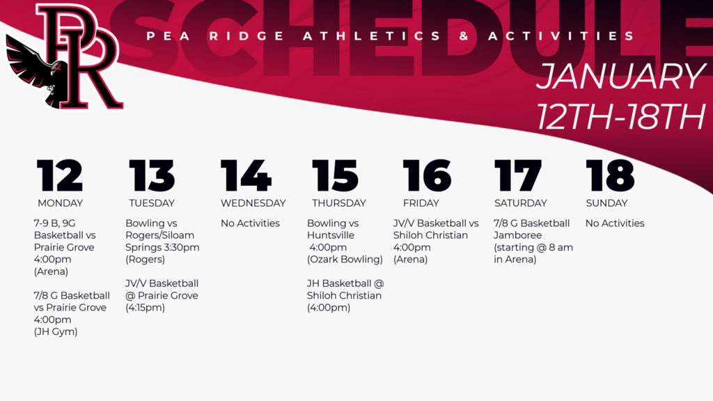 Weekly Schedule (Jan. 12th-18th)