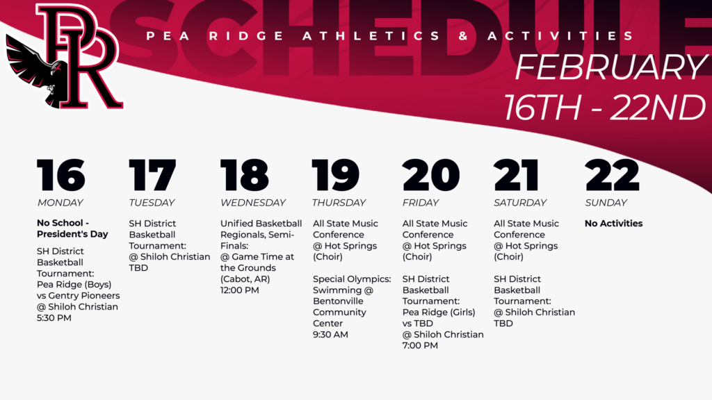 Weekly Schedule (Feb. 16-22)