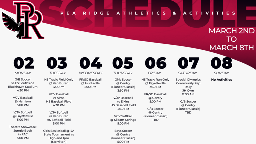 Weekly Schedule (Mar. 2-8)