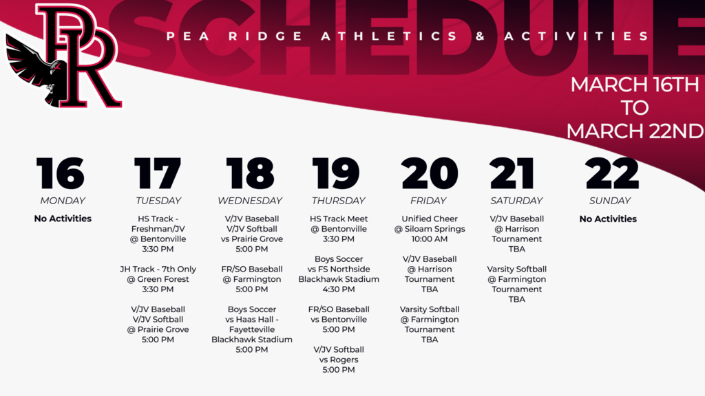 Weekly Schedule (Mar. 16-22)