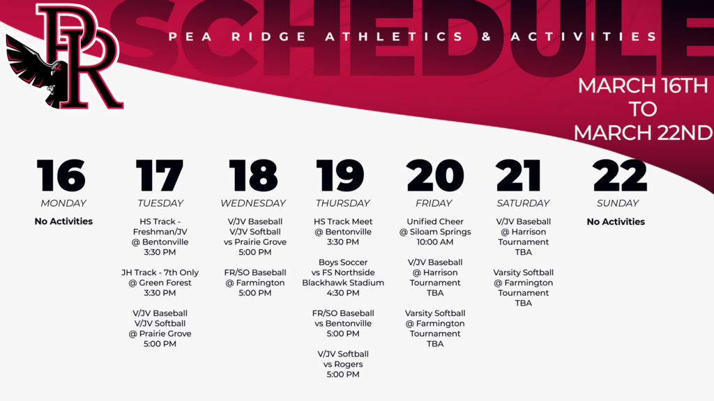 Updated Weekly Schedule (Mar. 16-22)