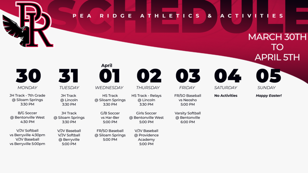 Weekly Schedule (Mar. 30-April 5