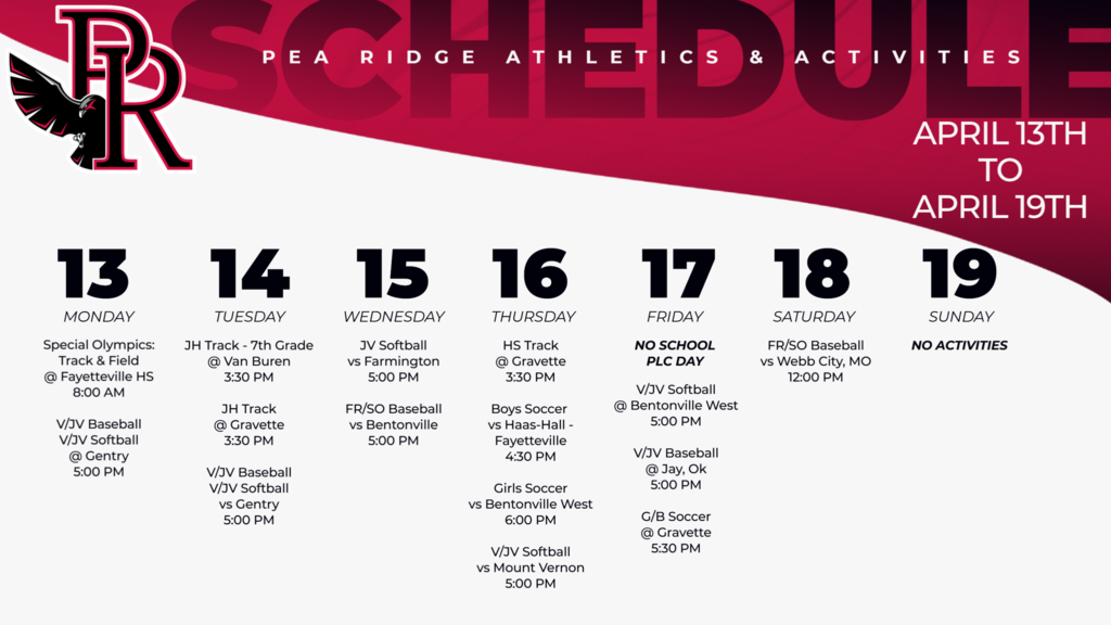 Weekly Schedule (April 13-19)