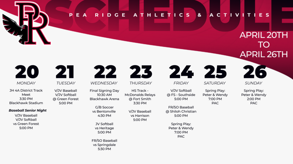 Weekly Schedule (April 20-26)