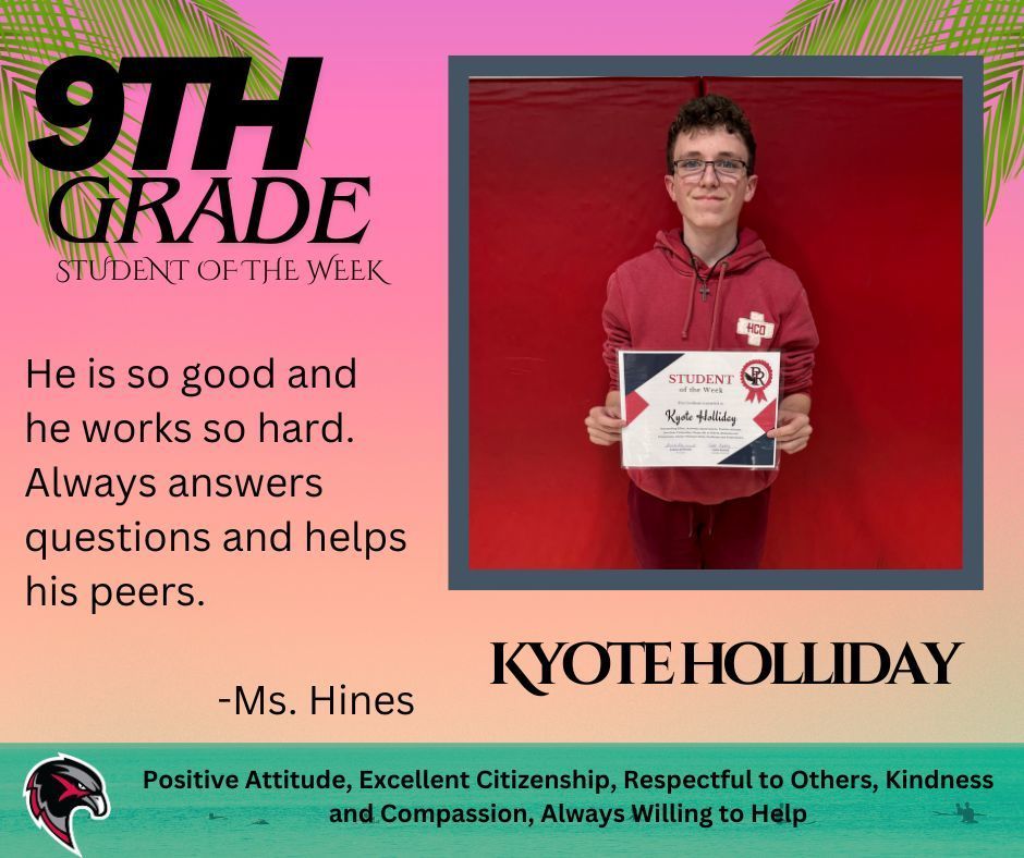 🌟 Students of the Week 🌟 We are proud to recognize this week’s Students of the Week! These students consistently demonstrate what it means to be hardworking, kind, and responsible members of our school community. They put forth great effort in their academics, actively participate in class, and are always willing to lend a helping hand to their peers. Their positive attitudes and strong work ethic set a great example for others. Not to mention—they bring a sense of humor that keeps our classrooms full of smiles! We are so grateful to have students like these who make our school a better place each day. Keep up the great work! 👏