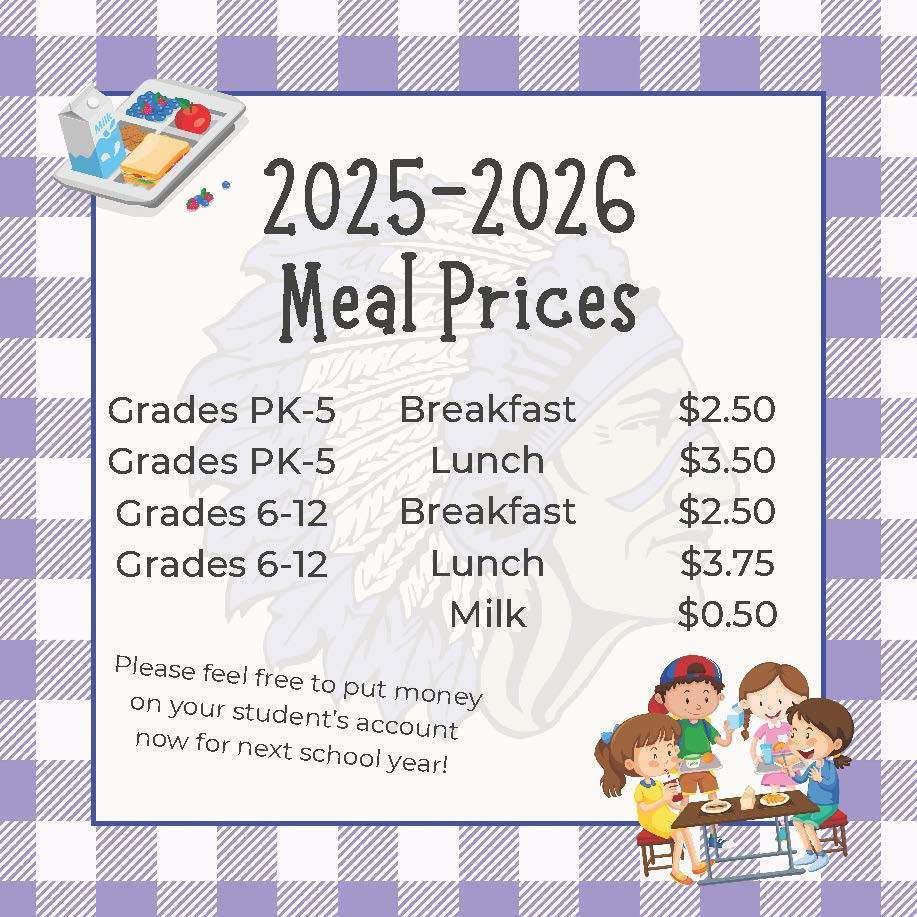 Meal Prices for teh 2025-26 School year