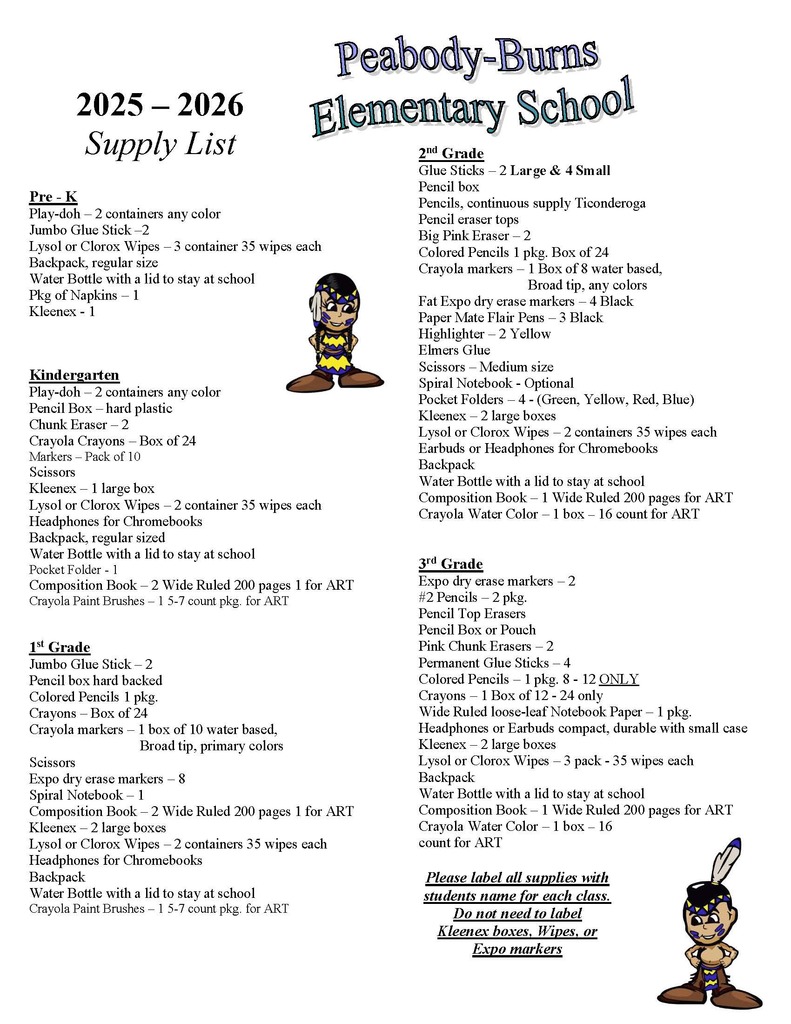 2025-26 School Supply List