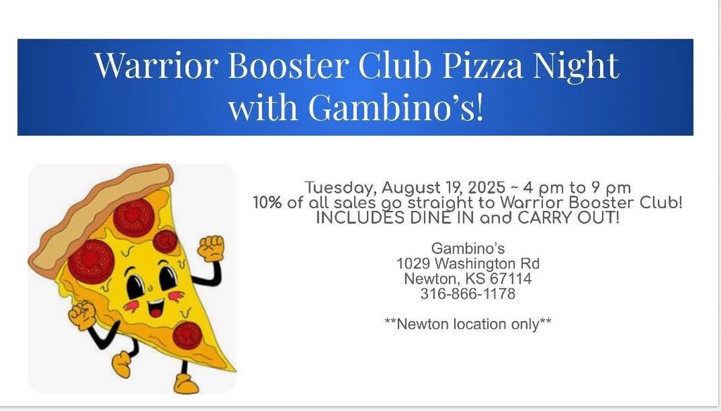 Warrior Booster Pizza Night at Gambino's August 19th