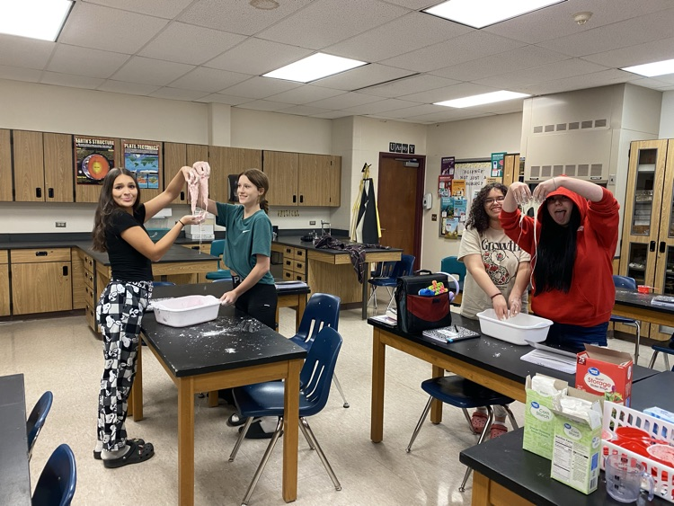 ooblek being made in Mrs. Scheuermann’s physical science class.  Ooblek is a substance that is a solid when pressure is applied, if moved, it becomes a liquid!