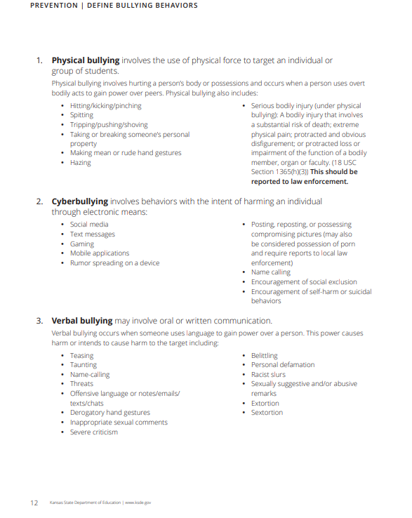 Bullying Prevention Definitions
