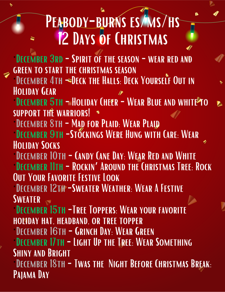 PBES/MS/HS 12 Days of Christmas 