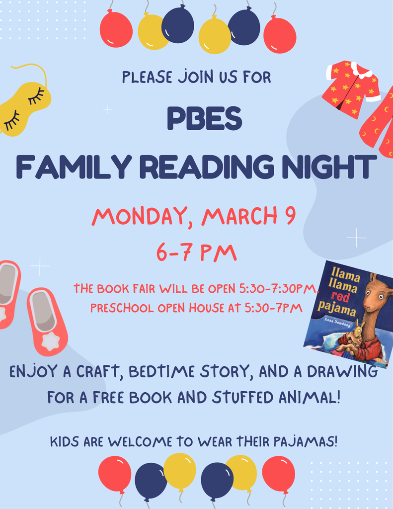PBES Family Reading Night, Book Fair, and Preschool Open House!