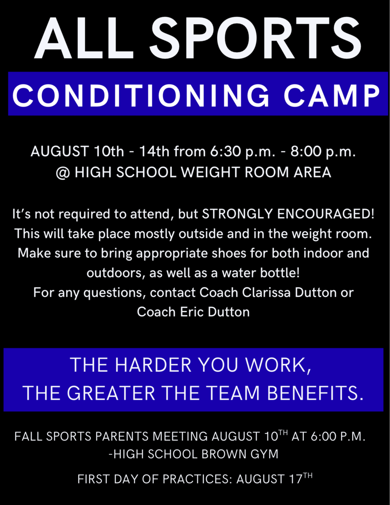 A graphic that tells about conditioning camp and a parent meeting.
