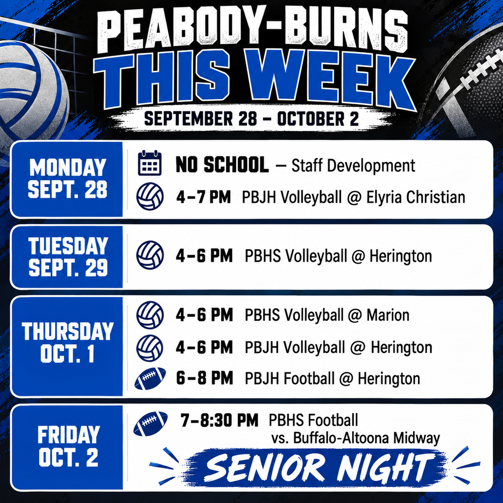 Graphic showing the events for this week
