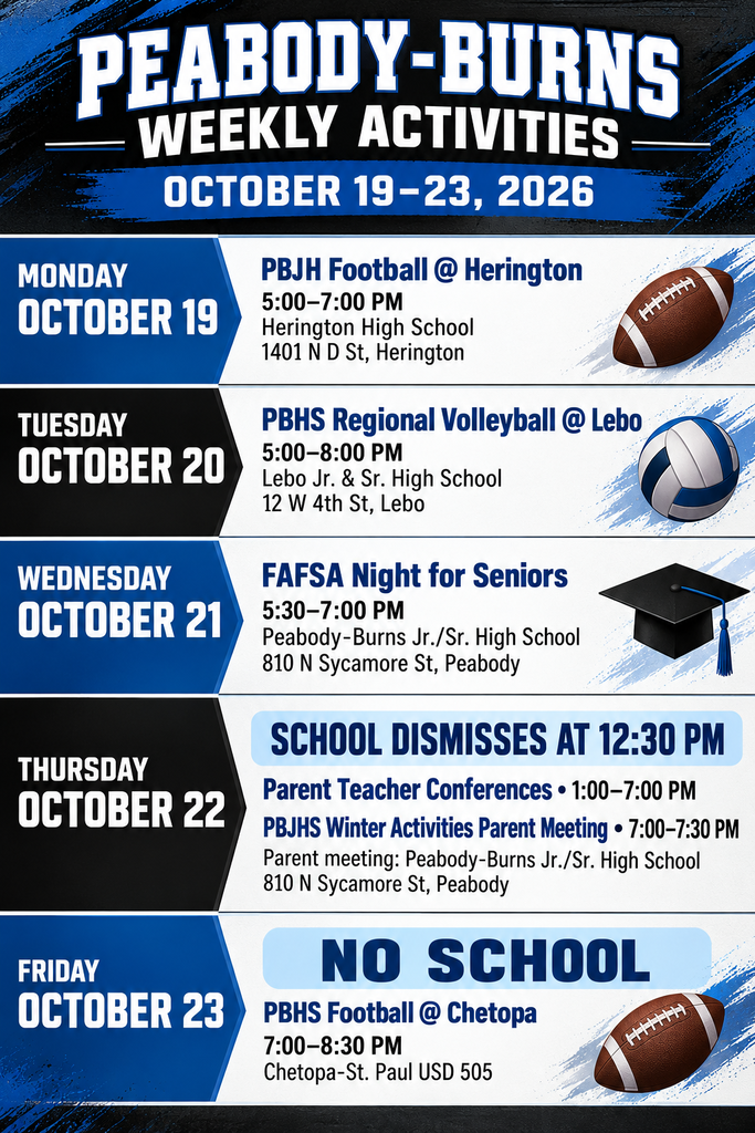 Graphic Exibiting the weekly schedule for October 19 through October 23