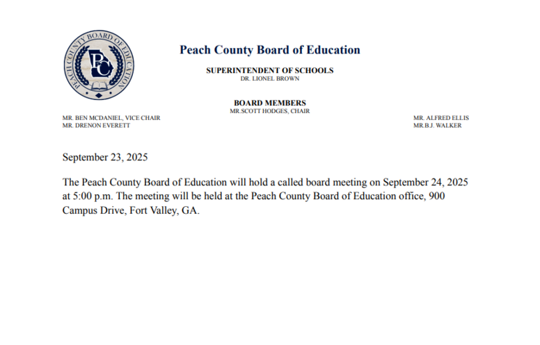 Peach County Board of Education Called Board Meeting