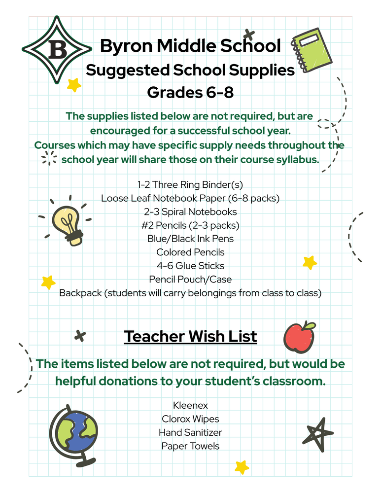 BMS Suggested School Supply List for Grades 6-8