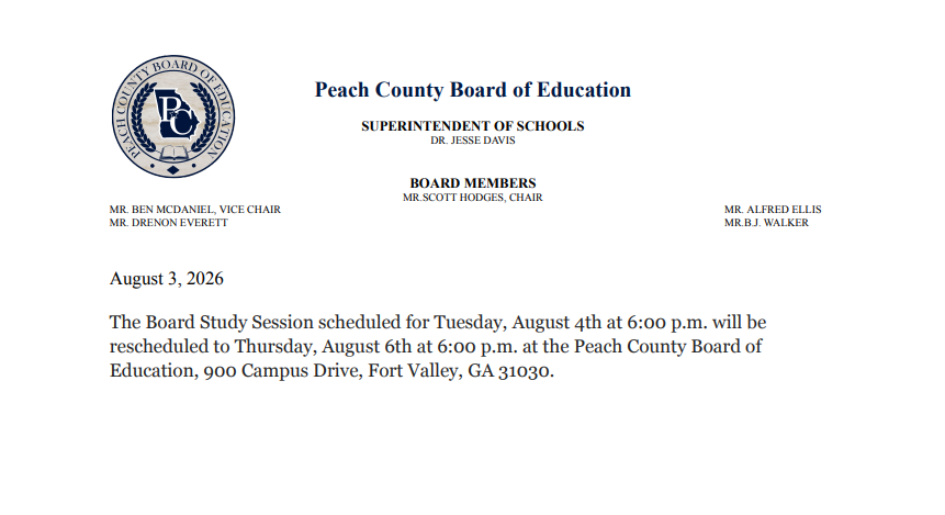 Board Study Session Date Change