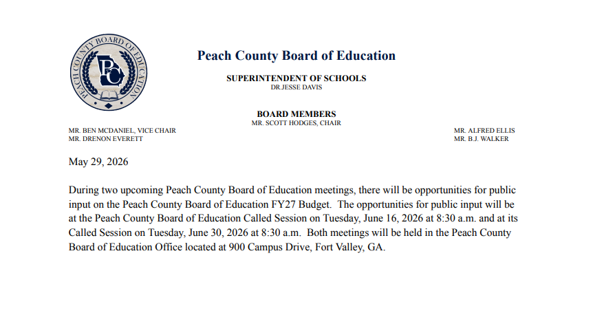 Called Board Meetings - Opportunity for Public Input FY27 Budget