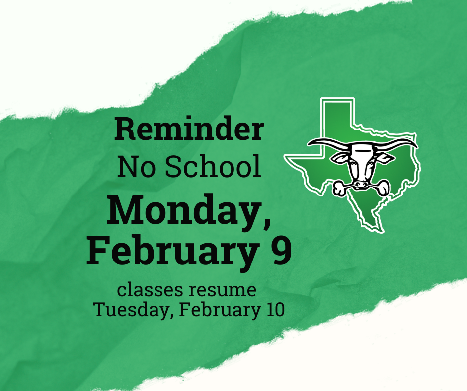 Reminder! There will be no school on Monday, February 9. Classes will resume on Tuesday, February 10. Have a wonderful weekend Maverick family!🤘🏻💚