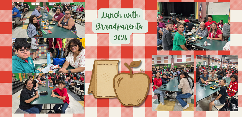 Students and grandparents eating