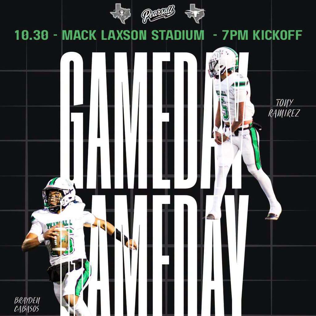 Game day flyer for Pearsall Maverick varsity football