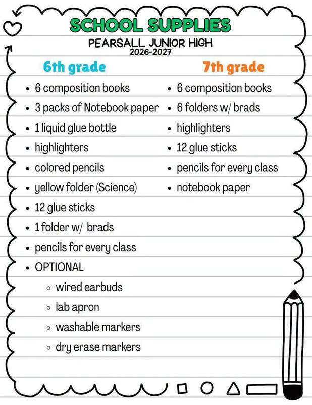 JH 6th and 7th Grade supply list