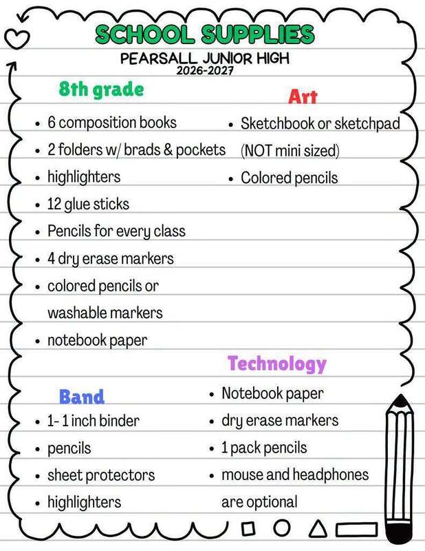 JH 8th and extracurricular supply list 