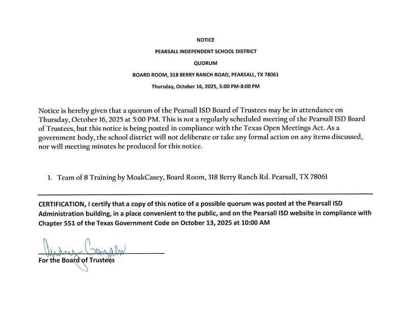 Notice of Quorum