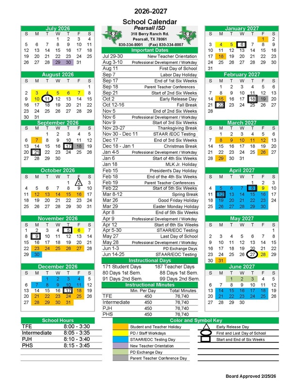 Board Approved 2026-2027 School Calendar | Ted Flores Elementary