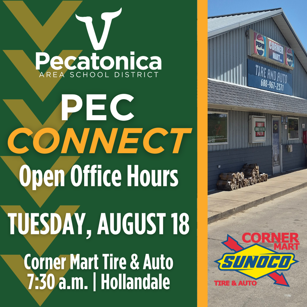 pec connect office hours text with gas station building